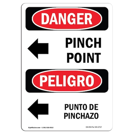 Signmission OSHA Sign, Pinch Point Bilingual, 5in X 3.5in, 3.5" W, 5" L, Spanish, PK10, OS-DS-D-35-VS-1717-10PK OS-DS-D-35-VS-1717-10PK